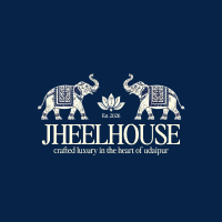 Jheelhouse logo: two decorated elephants facing a lotus